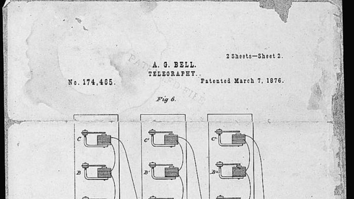A sketch of the telephone from Alexander Graham Bell's original patent, filed in March 1876.