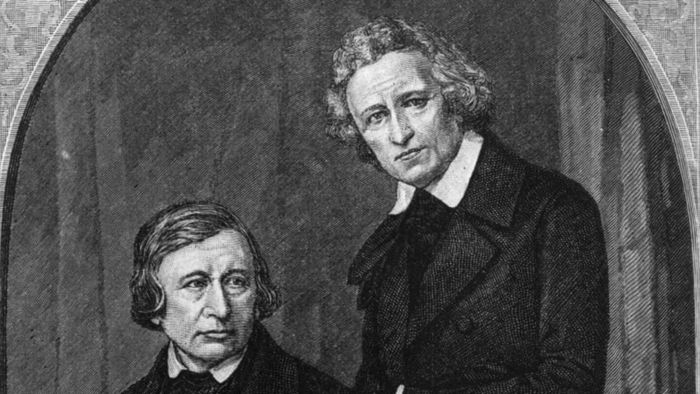 An artistic representation of Jacob and Wilhelm Grimm.