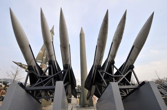 Replicas of a North Korean Scud-B missile