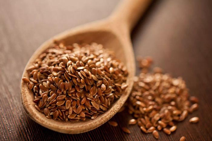 Flaxseeds on a spoon