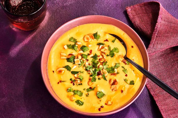 A bowl of curried butternut squash soup