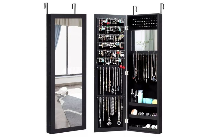 Costway Wall Door Mounted Mirrored Jewelry Cabinet Storage Organizer