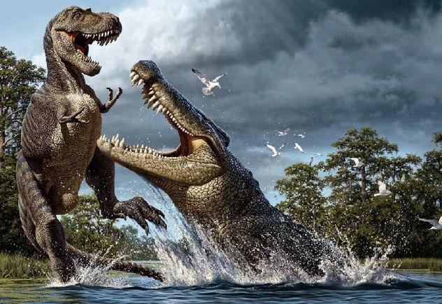 Deinosuchus And Albertosaurus