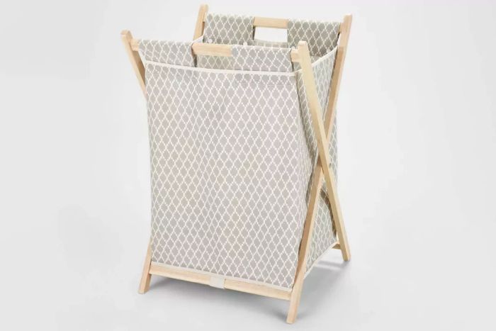 Brightroom Wooden X-Frame Hamper Gray Diamond Print