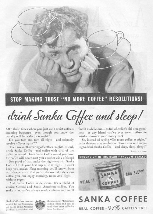 Sanka Decaffeinated Coffee Advertisement, 1932