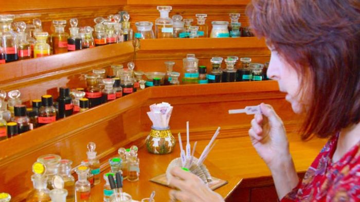Perfumer Mandy Aftel at work