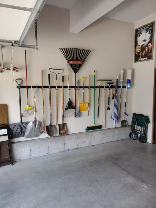 Garage Storage Hacks, Rake Rack for Organized Tools