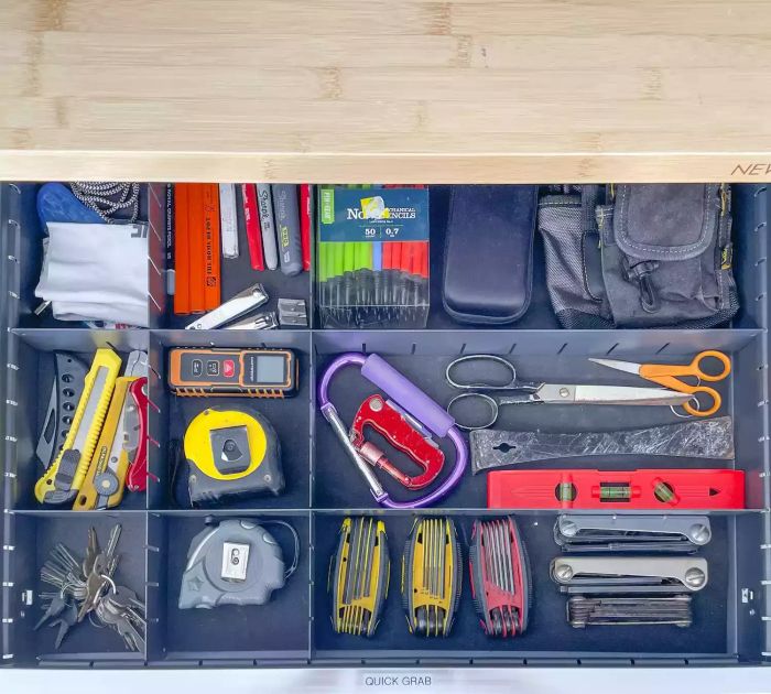 Neatly Arranged Garage Drawer with Dedicated Compartments