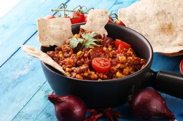 Hot chili con carne. A flavorful and spicy Mexican dish