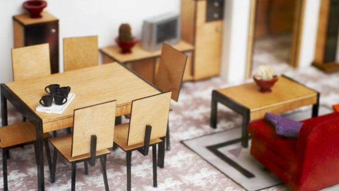 miniature lounge in a dollhouse