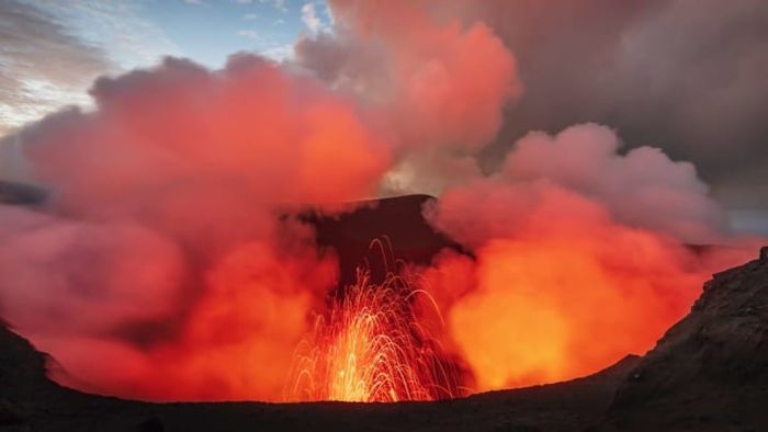 A volcanic eruption takes place on the Pacific island of Vanuatu, located within Earth's Ring of Fire.