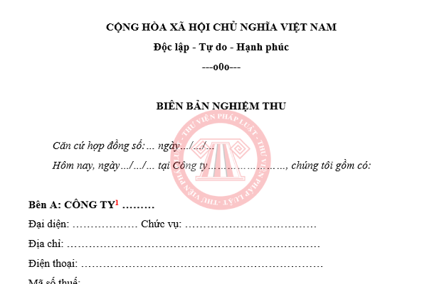 Mẫu biên bản nghiệm thu