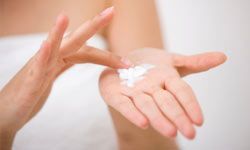 Lotion on the palm of your hand.
