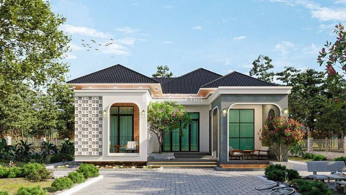 Mẫu biệt thự 1 tầng tân cổ điển theo hình dáng chữ U, ấn tượng