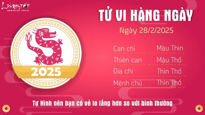 Tử vi ngày 28/2/2025 của 12 con giáp - Tuổi Thìn hôm nay đối diện với Tự Hình, khiến bạn có thể cảm thấy lo lắng hơn thường ngày. Điều này dẫn đến việc những chuyện nhỏ bé cũng bị phóng đại, phải có ai đó nhắc nhở bạn mới nhận thức được vấn đề. Tuy nhiên, khi gặp khó khăn, hãy nhớ hít thở sâu để lấy lại sự bình tĩnh.
