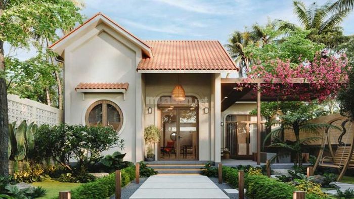 Mẫu nhà cấp 4 100m2 với thiết kế sân vườn, tạo không gian sống gần gũi với thiên nhiên.