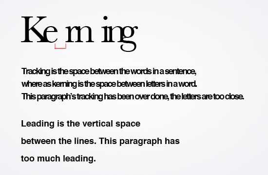 Kerning, tracking, and leading