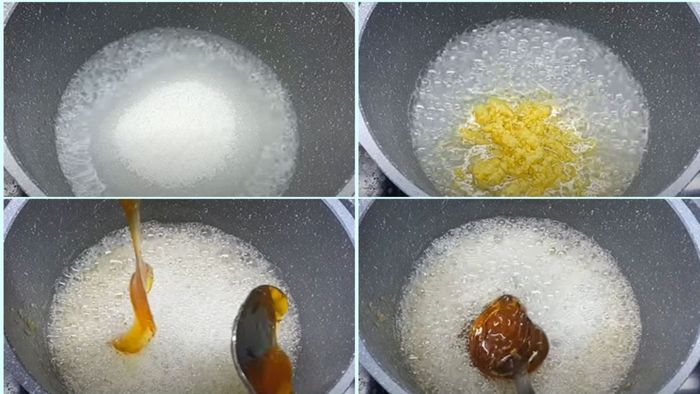Nấu sôi hỗn hợp đường, gừng, mạch nha
