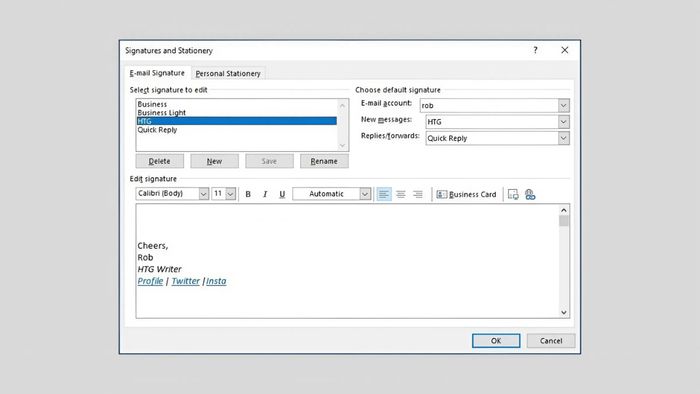 Cách chỉnh sửa chữ ký Outlook - bước thứ tư