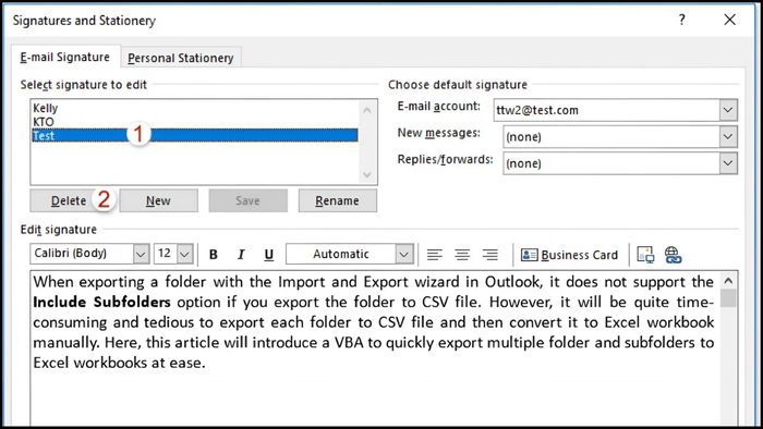 Cách xóa chữ ký Outlook - bước thứ hai