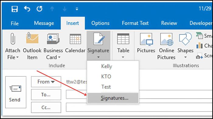 Cách xóa chữ ký Outlook - bước đầu tiên