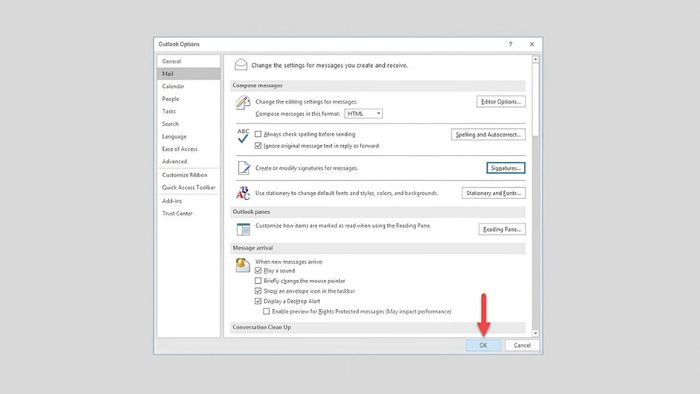 Cách chỉnh sửa chữ ký Outlook - bước thứ năm