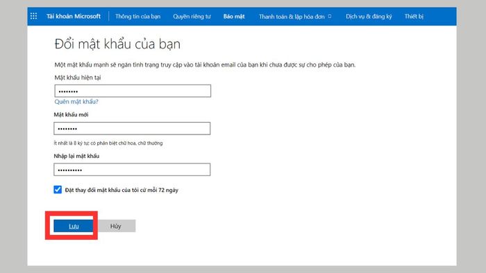 Thay đổi mật khẩu Outlook qua email - Bước thứ năm