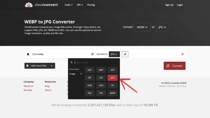 Hướng dẫn chuyển WebP sang JPG, PNG bằng công cụ trực tuyến - bước 3