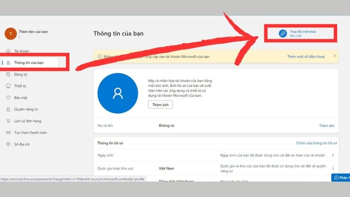 Thay đổi mật khẩu Outlook qua email - Bước thứ hai