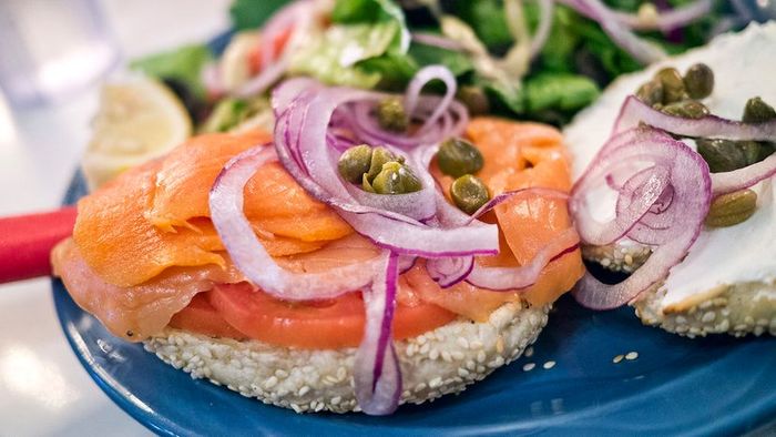 bagel topped with lox