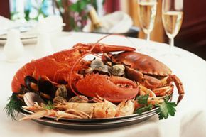 A platter featuring both lobster and crab.