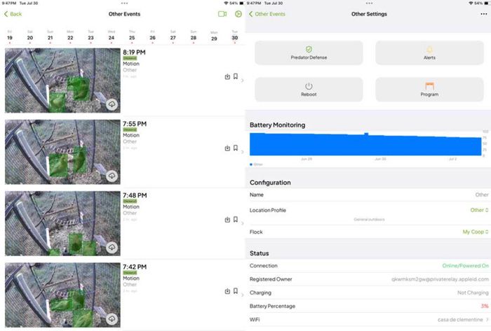 Screenshots from the Smart Coop app