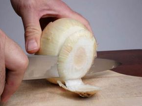 slicing an onion