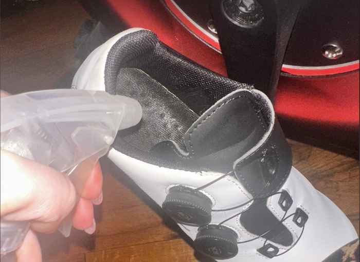 Spraying your cycling shoes