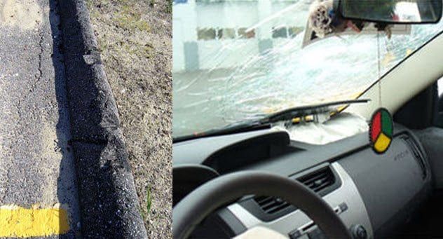 1. Curb Dents, Smashed Windshield, Airbag