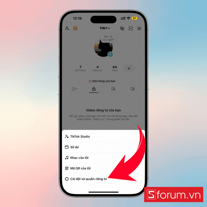 Chọn mục Quyền riêng tư