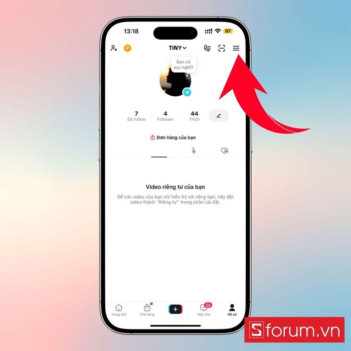 Chọn biểu tượng ba dấu gạch ngang ở góc trên bên phải