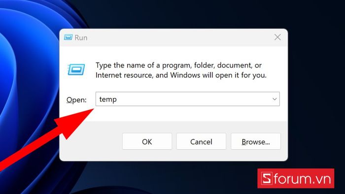 Nhập temp và nhấn Enter