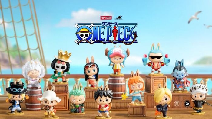 Bìa hợp tác giữa Labubu và các quái vật với nhóm Mũ Rơm trong One Piece