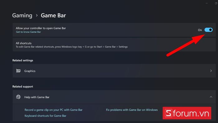 Kiểm tra tùy chọn Open Xbox Game Bar using this button on a controller