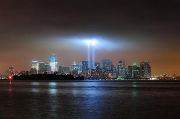 Nighttime view of an urban city skyline