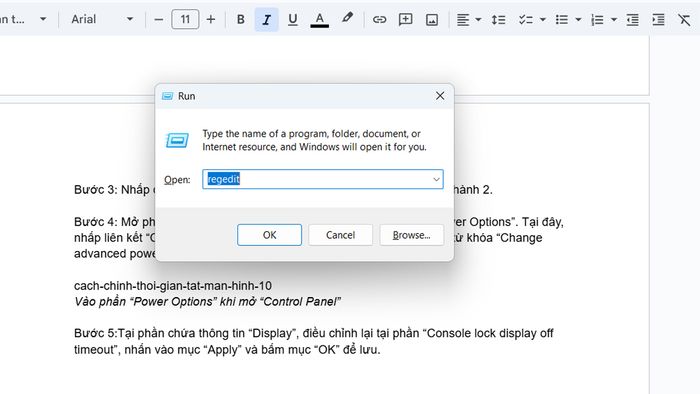Hướng dẫn thiết lập thời gian tắt màn hình trên Windows 11 bằng Registry Editor - Bước 1 và 2