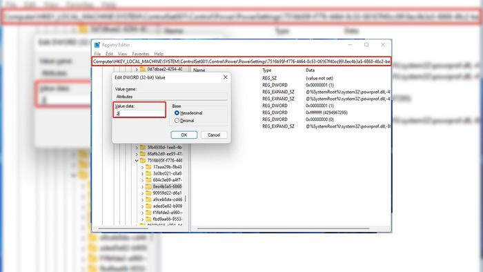 Hướng dẫn thiết lập thời gian tắt màn hình trên Windows 11 bằng Registry Editor - Bước 3 và 4