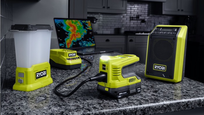 Ryobi storm kit placed on the kitchen counter