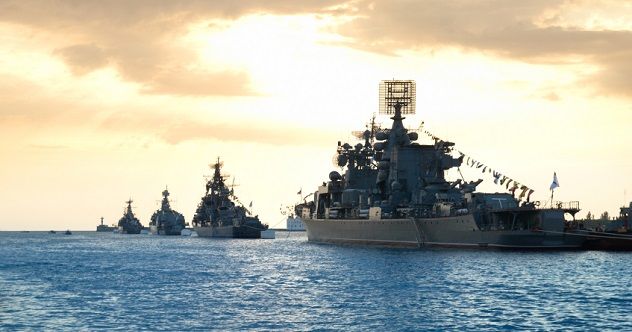 Row of military ships