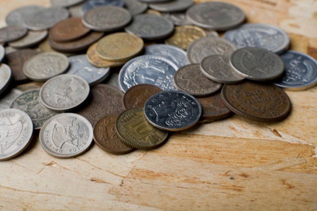 Pile of old Latin American coins