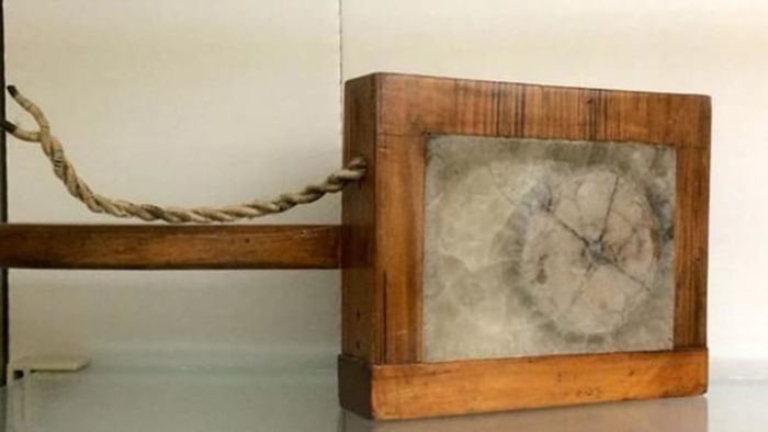 A metal detector similar to the one Bell invented, showcased at the Bell Historic Site in Baddeck.