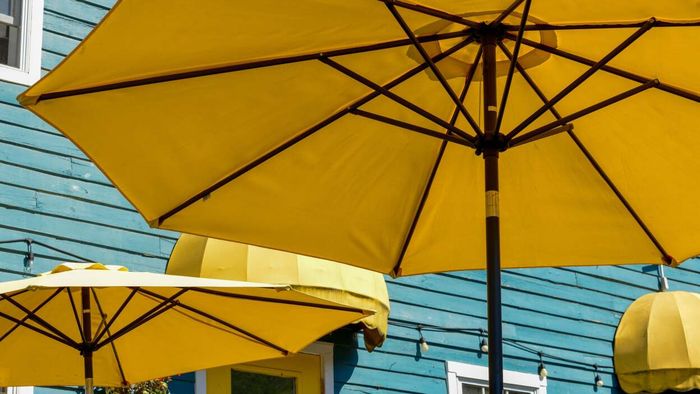 vibrant yellow outdoor umbrellas enhancing the backyard