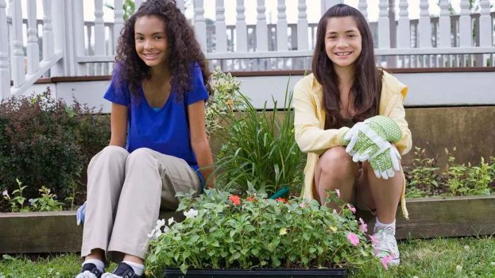 girls at flowerbox