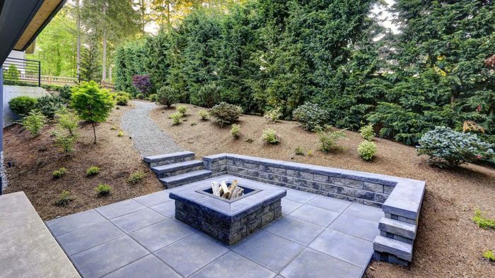 Outdoor space featuring concrete pavers